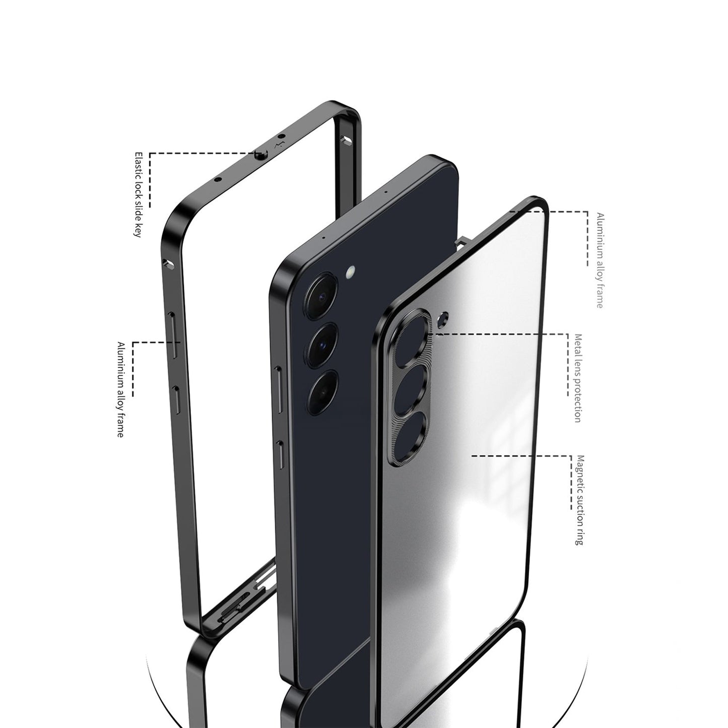 Samsung Galaxy S23 5G Aluminium Metal Bumper Shield Transparent Back Case